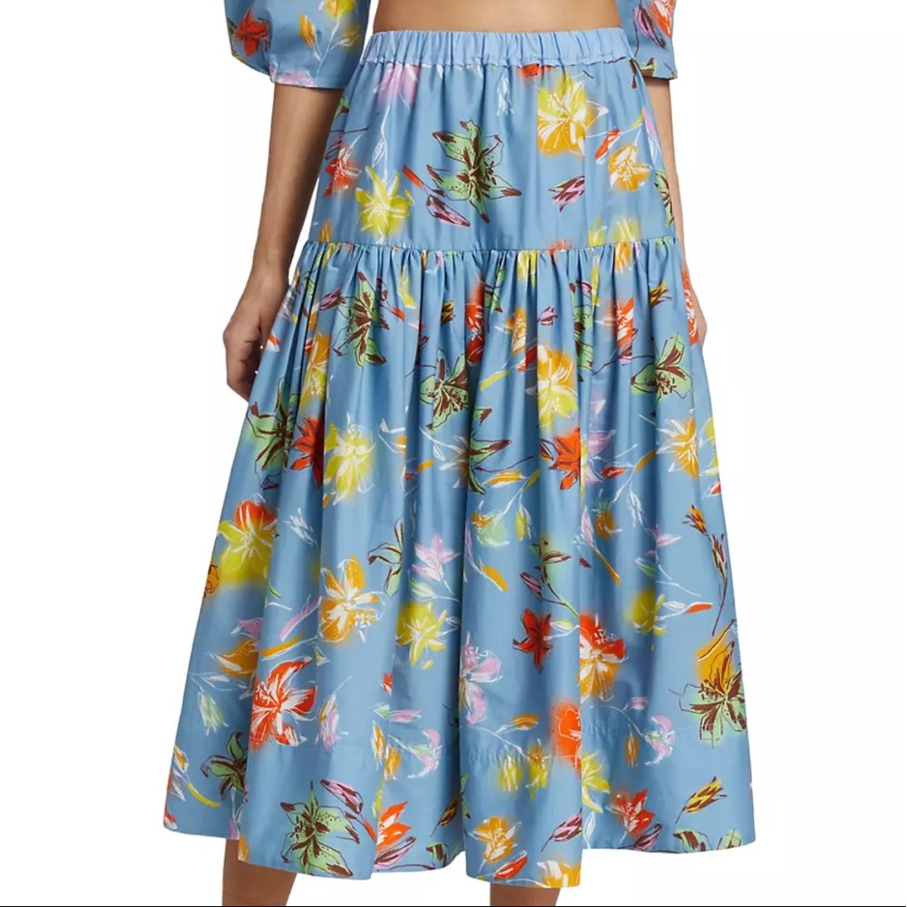 Tanya Taylor Lara Tiered Skirt Large Floral A Line